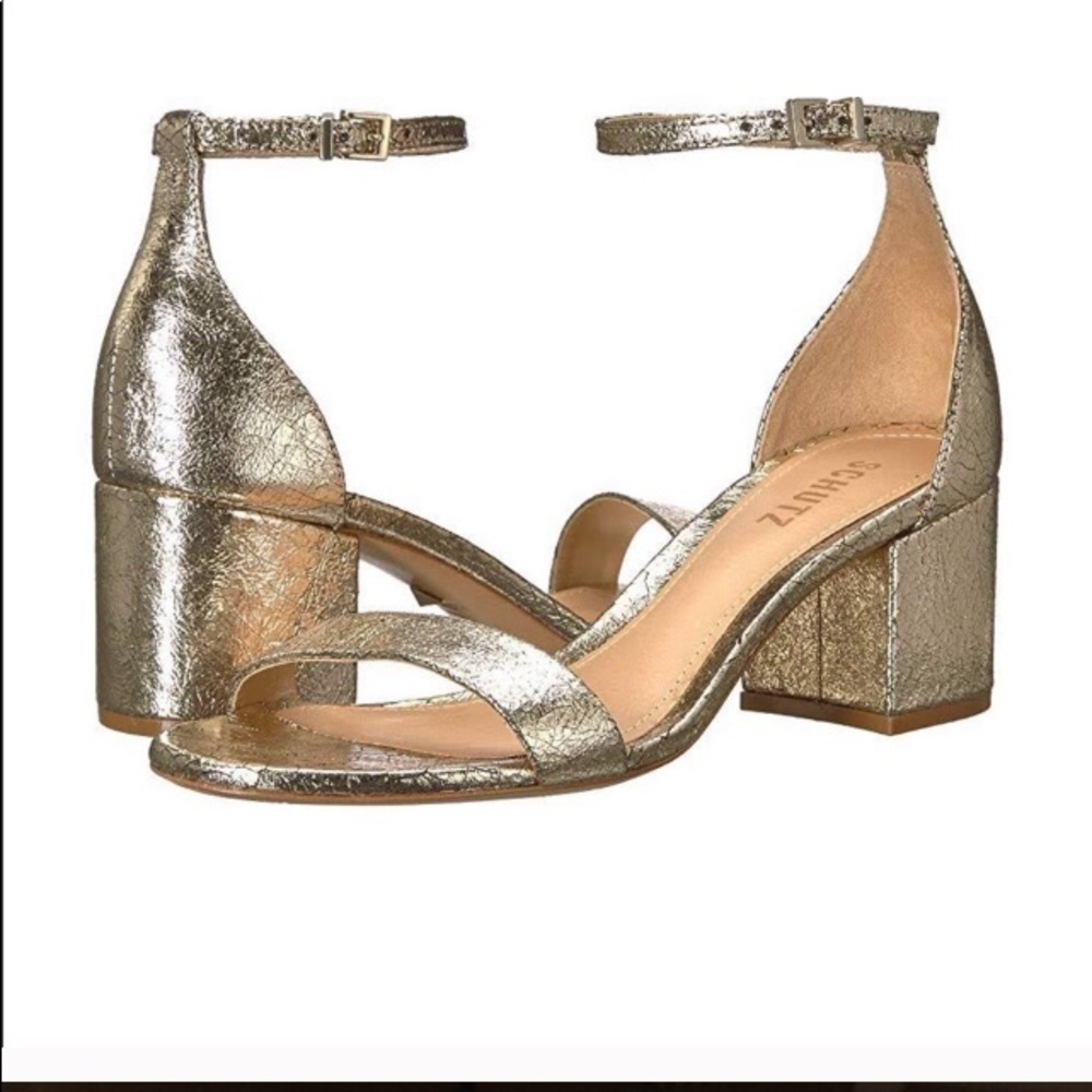 Schutz chimes platina block heel sandals